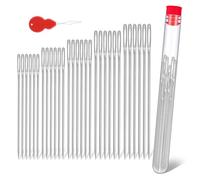 30 Pcs Large Eye Sewing Needles, 5 Size Stainless Steel Sewing Needles, Sharp Point Knitting Quilting Embroidery Needles with Threader for Leather, Jeans Repair, Stitching Craft