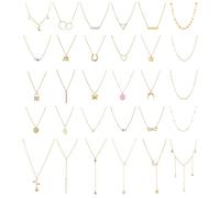 30 PCS Layered Choker Necklaces for Women Pendant Y Neckless Trendy Adjustable Chain Necklaces for Teen Girls with Sexy Coin Moon Star DIY Multilayer Simple Necklace Jewelry Set