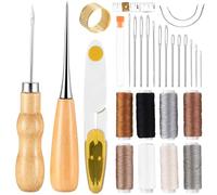 30 Pcs Leather Sewing Kit, Leather Repair Kit, Leather Tool Kit, Leather Working Sewing Tools, Leather Waxed Thread Kit, Leather Sewing Needles for Sewing Accessories DIY Craft with Thimble Awl Etc