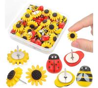30 Pcs Little Bee Sunflower Ladybug Push Pin,Cute P ins For Pinboard, Cute Pins For Pinboard, Decorative Pin， Suitable For Office And School Push Pins