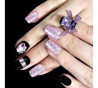 30 Pcs Lovely Bows Full Covers False Nails Elegant Stick On Nails Cats Eye Press On Nails Glossy Artificial Nails