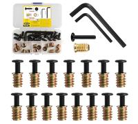 30 Pcs M6 Threaded Inserts for Wood with Bolts Set: 15 Furniture Hex Socket Drive Screw-in Nuts(M6x 10mm) & 15 Furniture Screws Flat Head Hex Socket Bolts(M6x 16mm), for Wood Furniture,with 2 Wrench