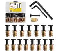 30 Pcs M6 Threaded Inserts for Wood with Bolts Set: 15 Furniture Hex Socket Drive Screw-in Nuts(M6x 25mm) & 15 Furniture Screws Flat Head Hex Socket Bolts(M6x 30mm), for Wood Furniture,with 2 Wrench