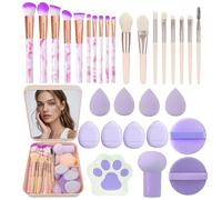 30 Pcs Makeup Brush Set with 12 Pcs Blending Sponge & Mirror - Premium Synthetic Kabuki Foundation Powder Concealer Eyeshadow Blush Brushes Kit - Cosmetic Tools (Purple 30 Pcs Set)
