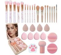 30 Pcs Makeup Brush Set with 12 Pcs Blending Sponge & Mirror - Premium Synthetic Kabuki Foundation Powder Concealer Eyeshadow Blush Brushes Kit - Cosmetic Tools (Pink 30 Pcs Set)