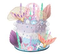 30 Pcs Mermaid Cake Toppers Set, Shiny Mermaid Tail Bubble Ball Shells Ginkgo Biloba Patterned Seaweed Starfish Under the Sea Cupcake Decorations for Ocean Themed Birthday Party Supplies