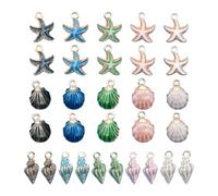 30 Pcs Metal Starfish Conch Shell Charms Seashell Jewelry Making Charm Colorful Sea Shell Pendants Ocean Themed Enamel Charms Beach Star Fish Charm Decorative Sea Animal Pendant