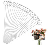 30 Pcs Metal Wire Floral Picks 13 Inch Wire Place Card Holder, Metal Table Name Number Clips Picture Stand, Round Photo Memo Flower Card Holder for Wedding Party Birthday Cake (Silver Round)