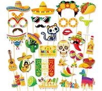 30 PCS Mexican Photo Props, Kaluofan Mexican Party Decorations, Mexico Party Props Accessories for Adults and Kids,Funny Photo Prop for Mexico Fiesta Carnival Themed Parties Decorations May Day Decora