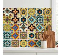30 Pcs Mexican Talavera Tile Stickers, 4x4 Inch Colorful Spanish Peel and Stick Backsplash, Waterproof Vinyl Decals for Kitchen Fiesta Decor