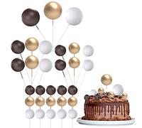 30 Pcs Mini Balloon Cake Topper, Coffee and Gold Foam Balls Cake Decorations, DIY Foam Ball Pearl Ball Cupcake Topper for Baby Shower Wedding Anniversary Birthday Party (White&Gold&Coffee)