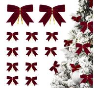 30 Pcs Mini Burgundy Red Velvet Bows for Christmas Tree-3.5x3.5 1" W Small Cute Bows with Wire for Xmas Tree Decorations, Gift Wrapping & Crafts,Candy Bags,Holiday Party Decor
