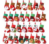 30 Pcs Mini Christmas Stocking Bulk 6.3 Inch Mini Xmas Stockings 3D Gift Card Bag Holder Snowman Santa Reindeer Bear Candy Xmas Hanging Stockings for Christmas Tree Ornament Decorations Gift Holder