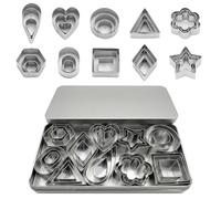 30 Pcs Mini Cookie Cutter Set - Stainless Steel Cookie Cutters for Baking, Mini Pastry Cutters for Dough, Fondant & Fruit | Geometric Shapes Biscuit Cutters with Star, Heart, Circle & Square Moulds