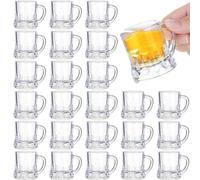 30 Pcs Mini Plastic Beer Mugs,1 oz Clear Plastic Beer Glasses,Reusable Beer Stein Tasting Glasses Whiskey Juice Cups,Shot Glasses with Handles,for Beer Fest,Birthday Weddings Party,BBQ and Picnics
