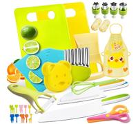 30 PCS Montessori Toddler Kitchen Set - Child-Safe Cooking Tools for Ages 4-10, Includes Crinkle Cutter, Cutting Board, Y-Peeler & Plastic Kitchen Utensils for Girls Boys Gift