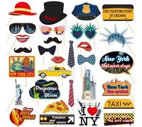 30 Pcs New York Photo Booth Props Kit, Cityscape NYC Themed Party Selfie Decorations, I Love New York Photography Supplies