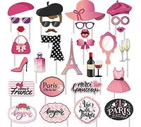 30 Pcs Paris Photo Booth Props Kit - Eiffel Tower Themed Decoration for Oh La La Baby Shower, Birthday, French Party Supplies