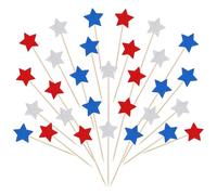 30 PCS Patriotic Red White and Blue Decorations Glitter Star Cupcake Toppers Red White and Blue Decorations 4th of July Cupcake Toppers American National Party Cake Decorations Supplies