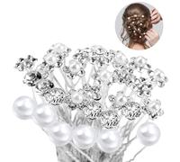 30 Pcs Pearl Hair Pins, Bridal Vintage Wedding Crystal Rhinestone U Shaped Diamond Hair Clips, Flowers Hairpins Bridesmaid Hair Accessories for Bridal Weddings Women Girls Bridesmaids Prom Party