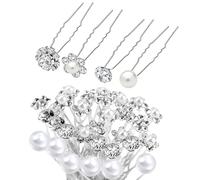 30 Pcs Pearl Hair Pins, Bridal Vintage Wedding Crystal Rhinestone, U Shaped Diamond Hairs Clips, Multiple Styles Pearl Accessories for Women Wedding Brides and Bridesmaids Daily Hair Style (White)