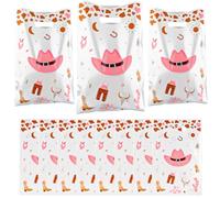 30 Pcs Pink Cowgirls Gift Bags with Handles,Plastic Tote Bags, Reusable Snack Treat Goody Candy Bag - Cowgirl Themed Birthday Party Supplies Decoration