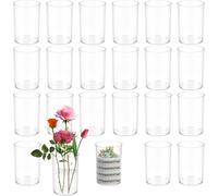 30 PCS Plastic Cylinder Vase 10cm Acrylic Cylinder Vase Bulk Small Clear Flower Container Hurricane Candle Holder Round Wide Container Centerpiece for Home Office Wedding Decor