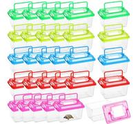 30 PCS Plastic Reptile Terrarium Carrier Cage, Portable Transparent Aquarium Box with Slotted Ventilation Holes for Turtle, Snake, Spider, Breeding, Hatching, Fish, 5 Colors Lid, 5 x 3.4 x 3.4 in