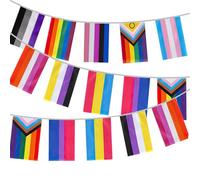 30 Pcs Pride Bunting, Pride Flag Bunting,10m Colourful Lgbtq Celebration Flag for Outdoor Parades Decorations, Bar, Home Parties, Washable Polyester Hanging Festive Ornaments