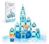 30 PCS Princess&Castle Theme Mini Magnetic Tiles, Magnetic Building Blocks Travel Essentials Toys with Case, On-The-Go STEM Construction Set, Montessori Preschool Education Sensory Toys for 3+ (Blue)