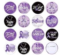 30 Pcs Purple Ribbon Awareness Badges Pins,Hope Strength Awareness Brooch Round Lapel Button Pins Accessories Stuff for Animal Abuse Alzheimer's Pancreatic Cancer Party Favors Gifts (PURPLE)