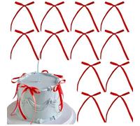 30 Pcs Red Bow Cake Toppers - Coquette Aesthetic Ribbon Decorations For Cupcakes, Supplies Themed S Vintage Party For Bridal