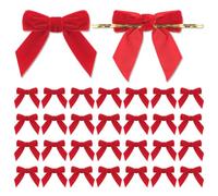 30 PCS Red Velvet Bows,Christmas Bows with Twist Tie Satin,Christmas Tree Bows,Decorative Bows for Xmas Wreath Present Wrapping Ornament (Red)