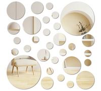 30 Pcs Round Circle Mirror Real Glass Round Mirror Tiles Circle Mirrors for Wall Decor Stick On Plastic Mirrors Shapes Acrylic for Crafts DIY Projects Supplies