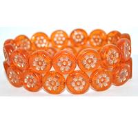 30 pcs Round Flat with 6-Petal Flower Pressed Glass Beads, Transparent Orange 54200 (90040 54200), Glass, Czech Republic, Size 16 mm (0.63 in)