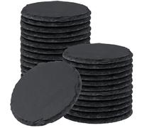 30 PCS Round Slate Coasters, 4 Inch Slate Placemats with Bottom Fixing Pads, Multipurpose Black Stone Coasters for Bar, Kitchen, Hotel, Restaurant(4-6mm Thickness)