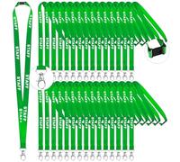 30 Pcs Safety Breakaway Staff Lanyards Pre Printed Green Neck Lanyard Staff Neck Strap with Swivel Plastic Clip and Safety Breakaway Catch Staff Badge Lanyard for Identity Id Card Pass Badge Holder