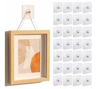30 Pcs Self Adhesive Picture Hooks, No Nails Transparent Heavy Duty Wall Stickers, 6x6cm Waterproof Picture Hangers for Hanging Frames, Photos, Stick on Picture Hangers in Bathroom Kitchen Living Room