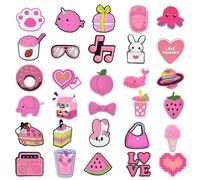 30 Pcs Shoe Charms, Cute Pink Shoe Decoration Charms for Croc Slippers Clog Slide Sandals Bracelet Wristband Party Favors Summer Gifts, Girls Women Shoe Accessories Decorating Kit