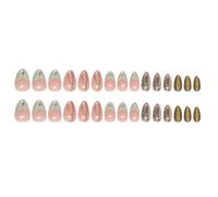 30 Pcs Short False Nails ABS Plastic Press on Tips French Light Green Star Pattern Detachable Nail Patches Multicolor Simple Line Design Reusable Nail Art Set for Women Girls Daily Wear Party Festiva