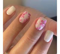 30 Pcs Short Square False Nails Sweet Flowers Press On Nails Solid Color Acrylic Nails Glossy Full Covers Stick on Nails