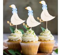 30 Pcs Silly Goose Cupcake Toppers Birthday White Goose Baby Shower Theme Decorations Party Supplies for Cake Decorations Birthday Party Supplies(Blue Bow)