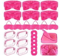30 Pcs Sleepover Party Supplies for Girls Include 6 Bow Makeup Headband 6 Plush Sleep Eye Mask 6 Velvet Scrunchies 6 Makeup Remover Cloth 6 Clear Cosmetic Bags for Slumber Spa Party Favors Rose Red