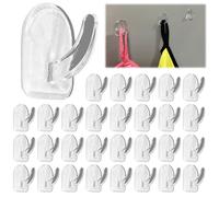 30 Pcs Small Sticky Hooks for Hanging - No Damage Self-Adhesive Wall Hooks, Clear Plastic Heavy Duty Command Hooks for Kitchen, Bathroom, Towels, Coat