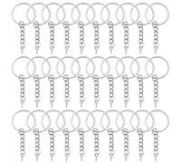 30 PCS Split Keyrin-g with Chain, Keyring Making Kit, Key Ring Hoops with Chain and Open Jump Rings Screw Eye Pins for DIY Craft Tassels Resin Art Jewellery Making
