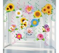 30 Pcs Spring Flower Hanging Swirl Decorations, Sunflower Ceiling Hanging Decor for Spring Summer Baby Shower Mother's Day May Flower Themed Party Supplies