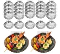 30 Pcs Stainless Steel Grillable Shells Reusable Oyster Shells Baking Dishes for Grilling, Broiling, and Serving Seafood Appetizers like Clams, Scallops, and Shrimp, 3.5 Inch Silver Platters