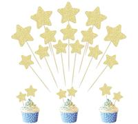 30 Pcs Star Cupcake Toppers, Mixed Size Glitter Starlet Cake Decorations for Various Birthday Party Cake Decoration Supplies - Gold