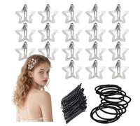 30 PCS Star Hair Clip Y2k Accessories, Silver Star Clips, Snap Metal Cute Girl Hairpins Barrettes for Girls and Women with U-Shaped Hairpin and Black Rubber Band