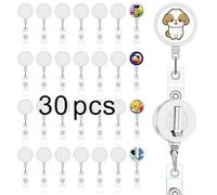 30 Pcs sublimation badge reels Blank，diy badge reel kit sublimation id badge blanks retractable badge reel，badge holder retractable clip for Office Worker Doctor Nurse Key Card Name Tag Holder （white）